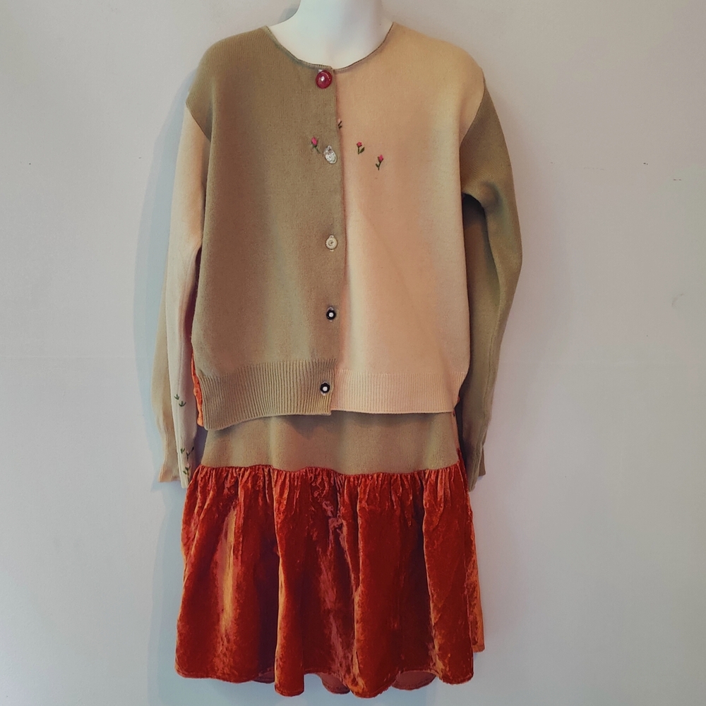 Kids Cashmere Cardigan with Orange Velvet Skirt Nwt Claude